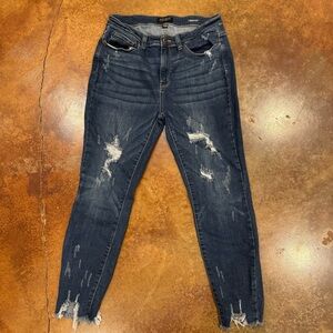 Judy Blue Blue Jeans Skinny Fit Distressed High Waisted Dark Wash